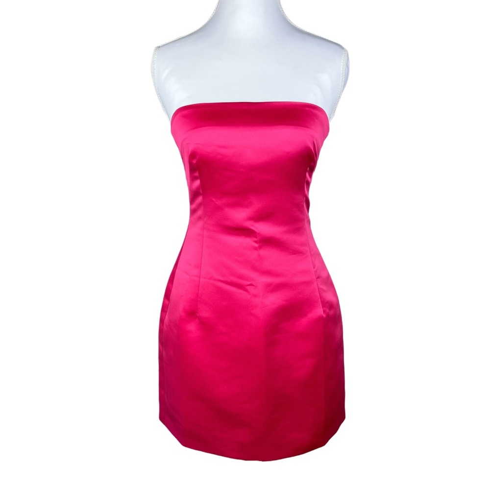 NWT Miscreants Hot Pink Satin Strapless Mini Dress Size 8 Barbiecore Homecoming